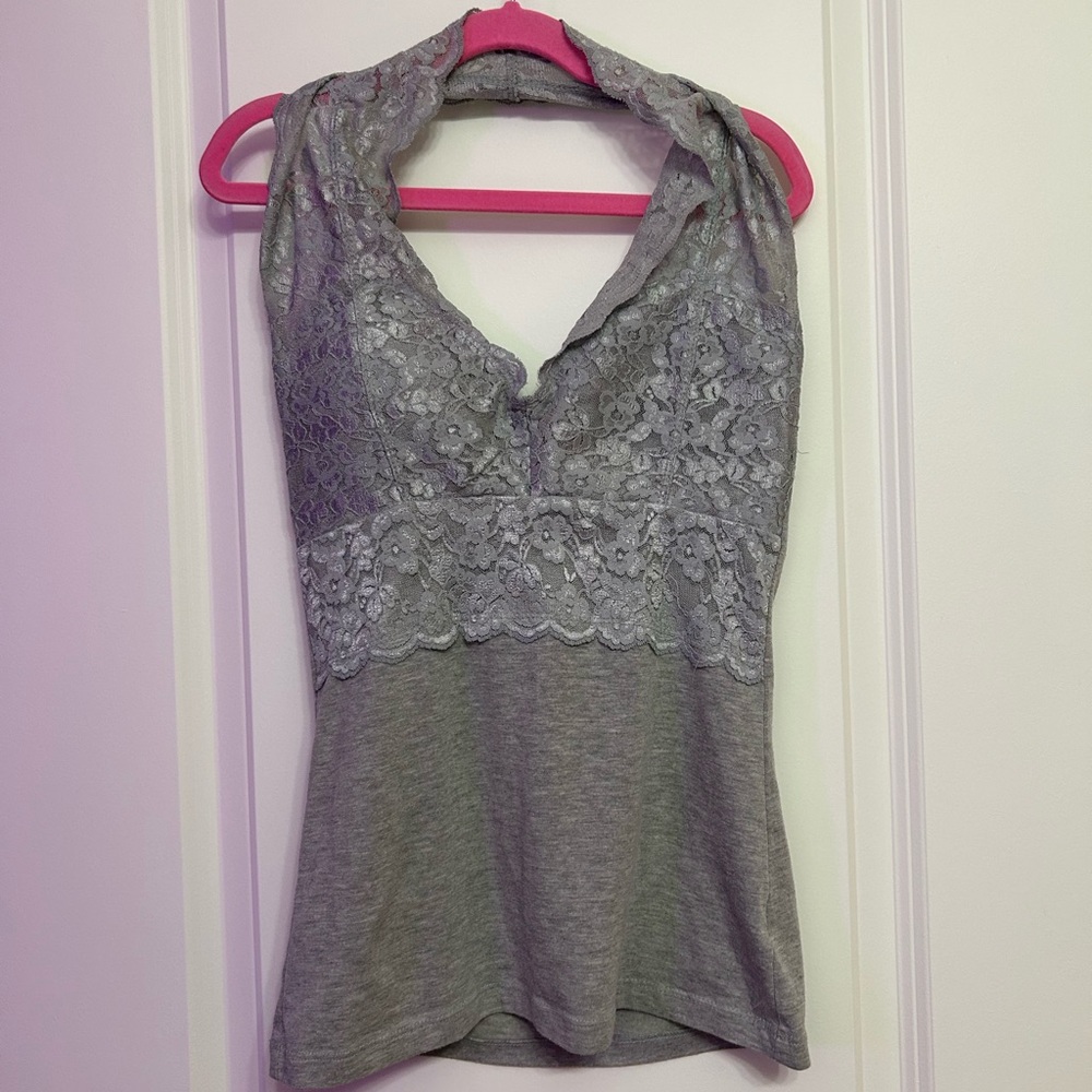 Grey lace halter top.